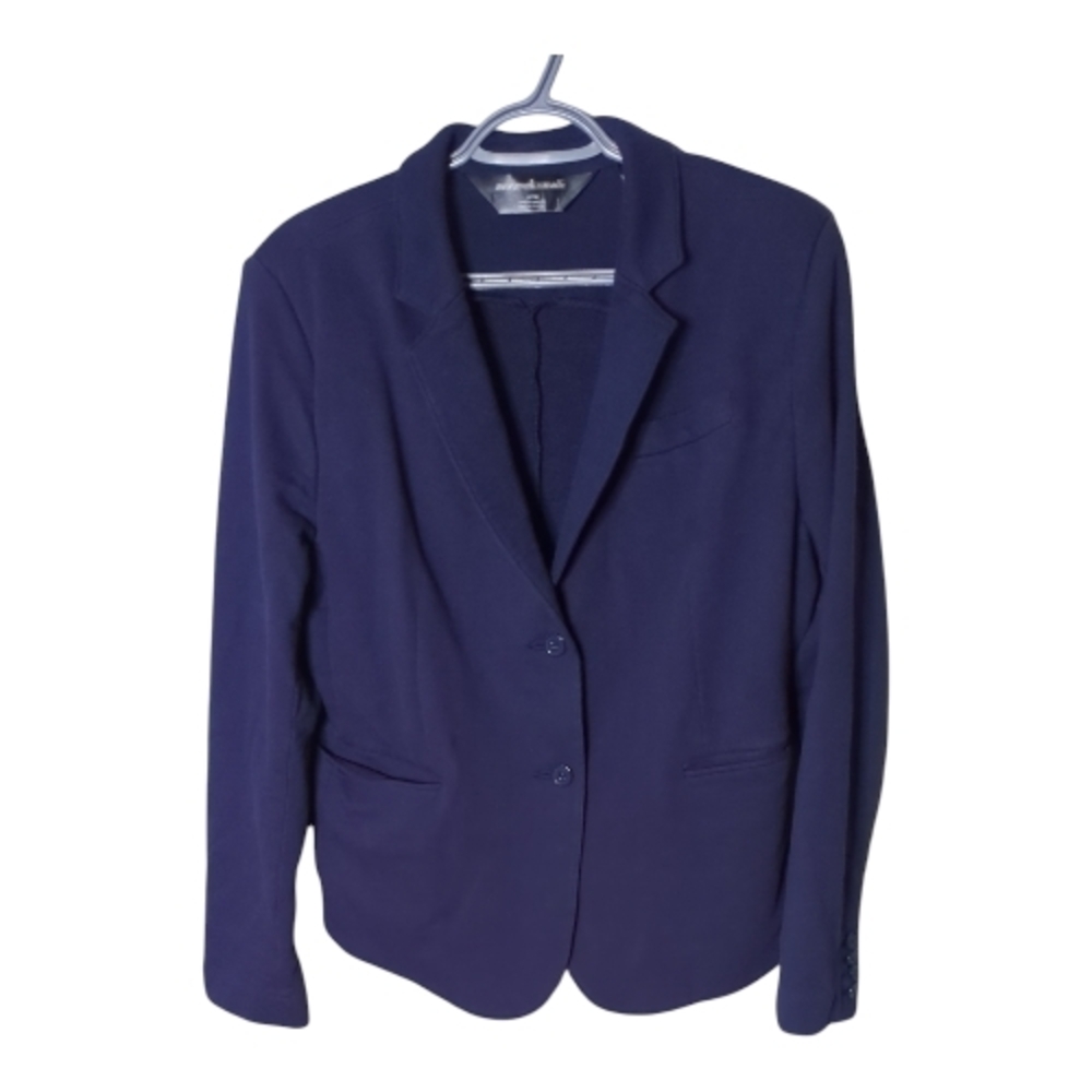 Norma Kamali Navy‎ Blue Jersey Knit Casual Single Breasted Blazer Size XL